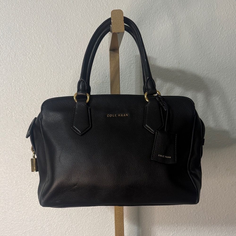 Cole Haan Black Pebbled Leather Satchel Crossbody Gold Hardware